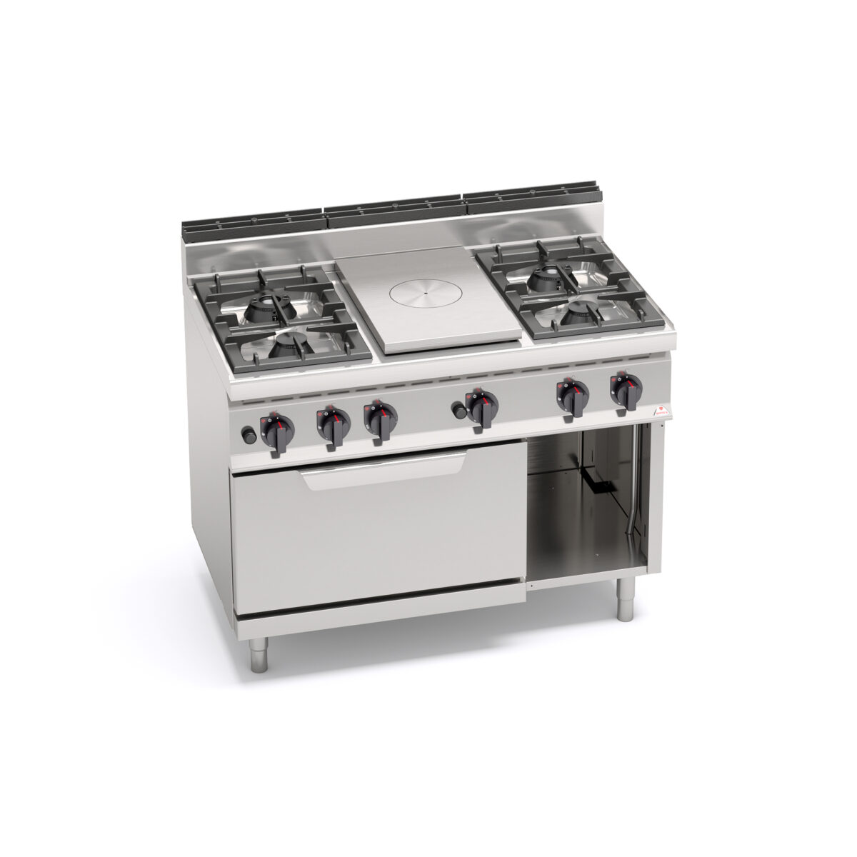 Cocina 4 Fuegos a Gas con Placa Radiante + Horno GN 2/1 Modular GAMA Macros 700 G7T4P4F+FG - Imagen 1